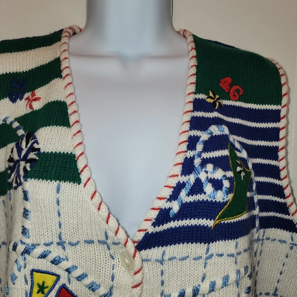 Vtg Donnkenny Ocean Sailing Sweater Button Vest L Nautical Yacht Coastal Grandma